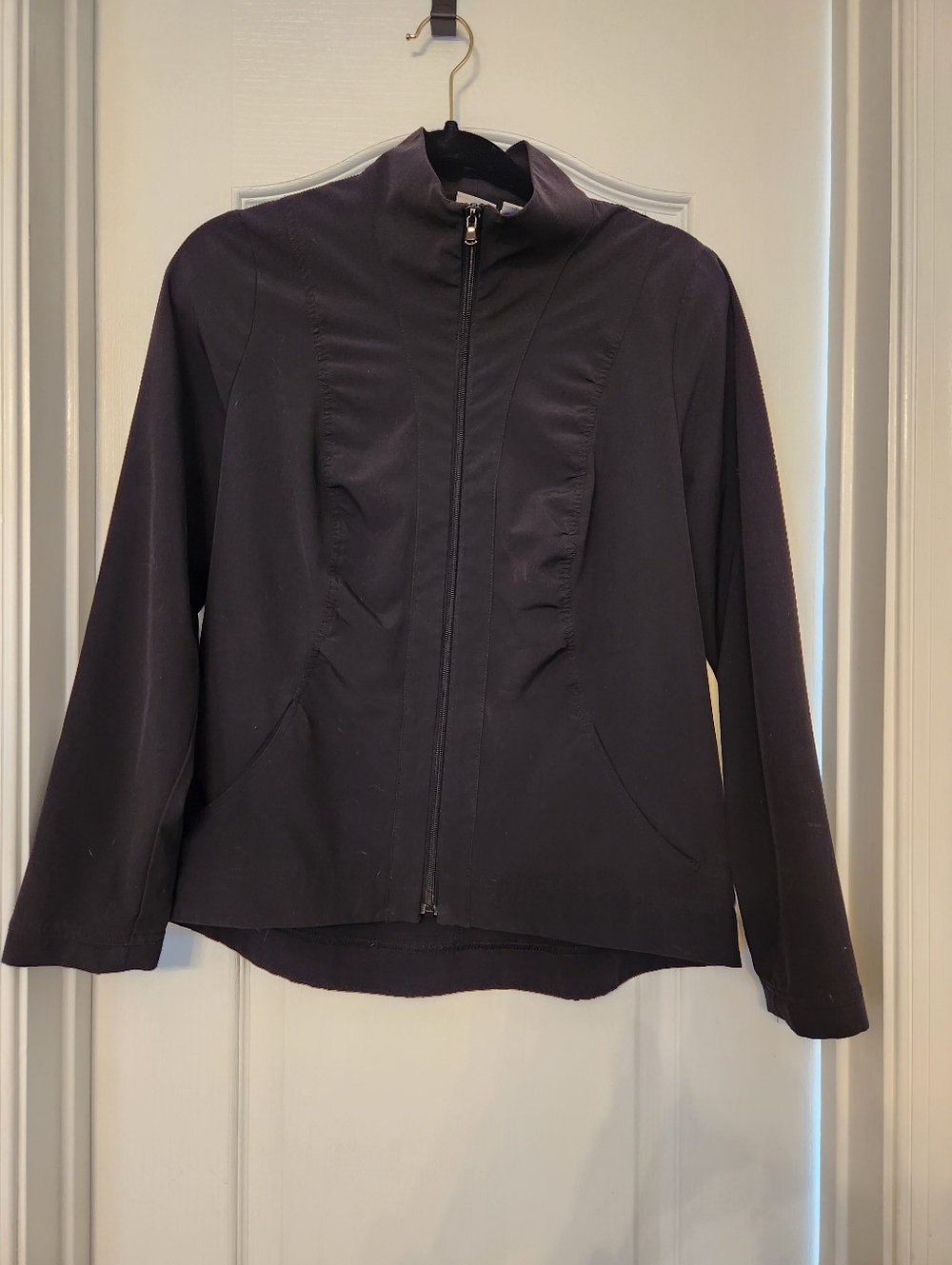Chico's Energy Black Ruched Front Zip-Up Utility Jacket EUC Small 4/6